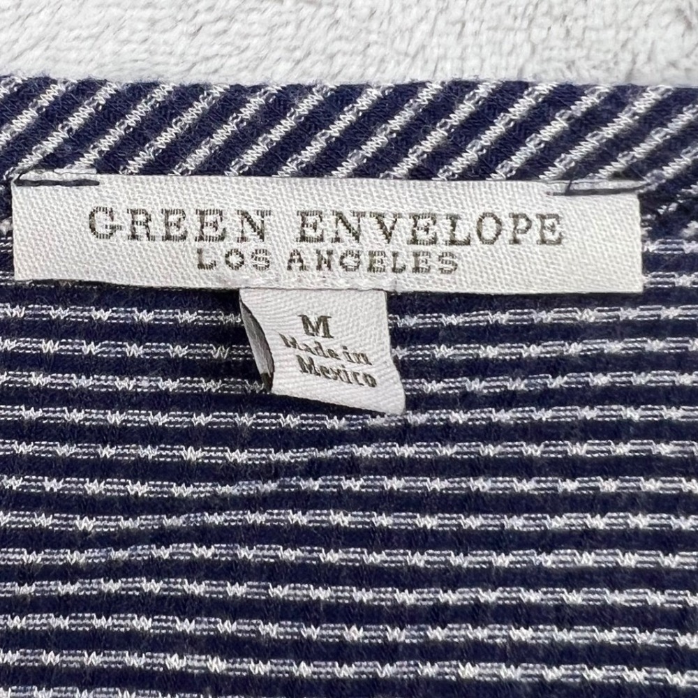 Green Envelope Women's V‑Neck Sleeveless Tank Top M Navy White Stripe Tie Front - Picture 2 of 8